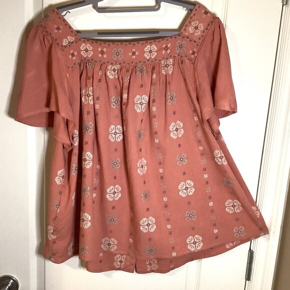 Torrid Women's Short Sleeve Square Neck Shirt Size 2 Embroidered Boho Blouse - Picture 7 of 9